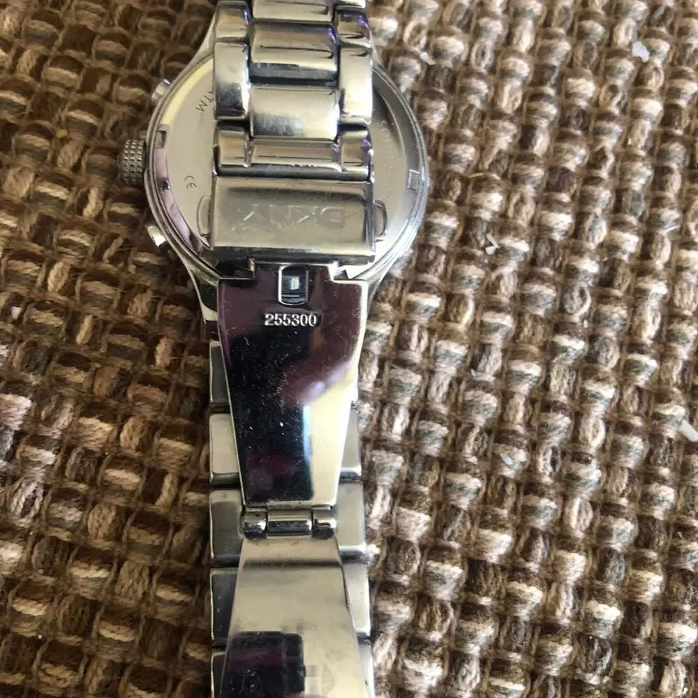 DKNY womens silver watch large dial rhinestone bezel